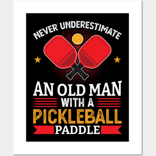 An old man with a pickleball paddle Posters and Art